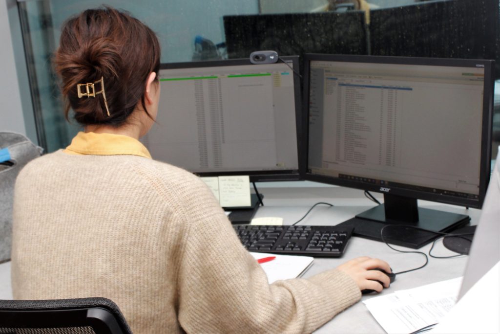 Fundraiser working at a computer