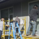two men installing bird safe windows