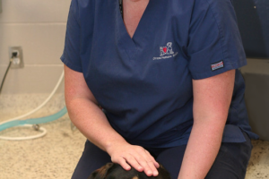 Julie Laporte with a dog